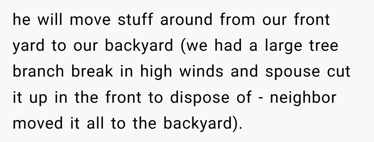 he will move stuff around from our front yard to our backyard (we had a large tree branch break in high winds and spouse cut it up in the front...