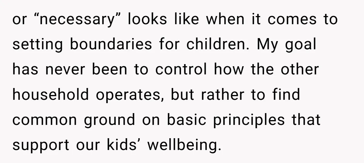 or “necessary” looks like when it comes to setting boundaries for children. My goal has never been to control how the other household operates, but rather to find common ground...