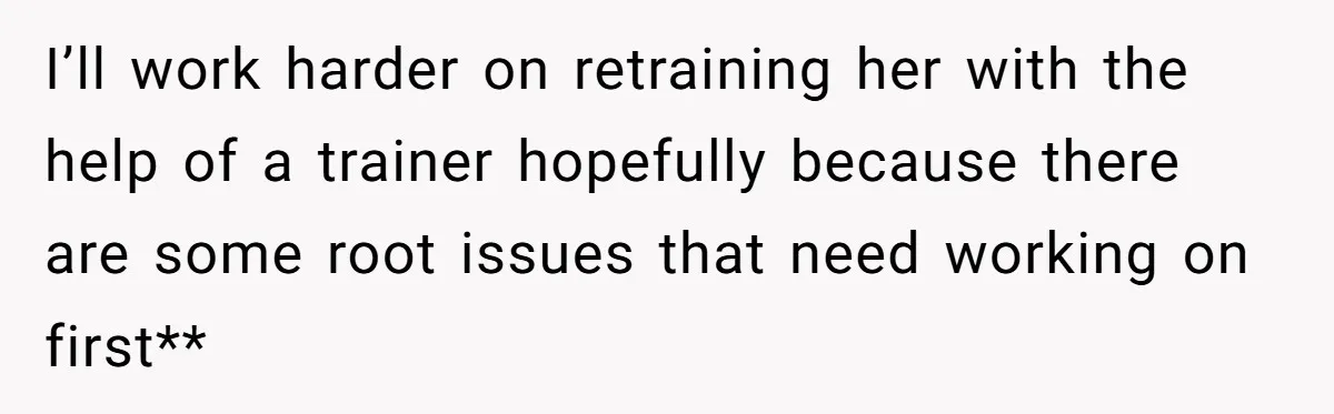 I’ll work harder on retraining her with the help of a trainer hopefully because there are some root issues that need working on first**