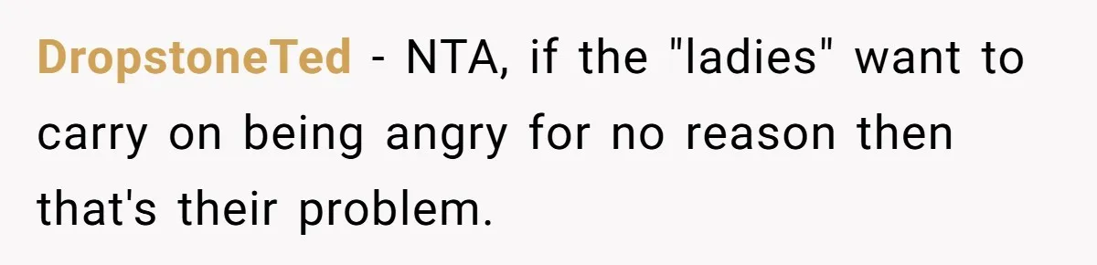 DropstoneTed − NTA, if the "ladies" want to carry on being angry for no reason then that's their problem.