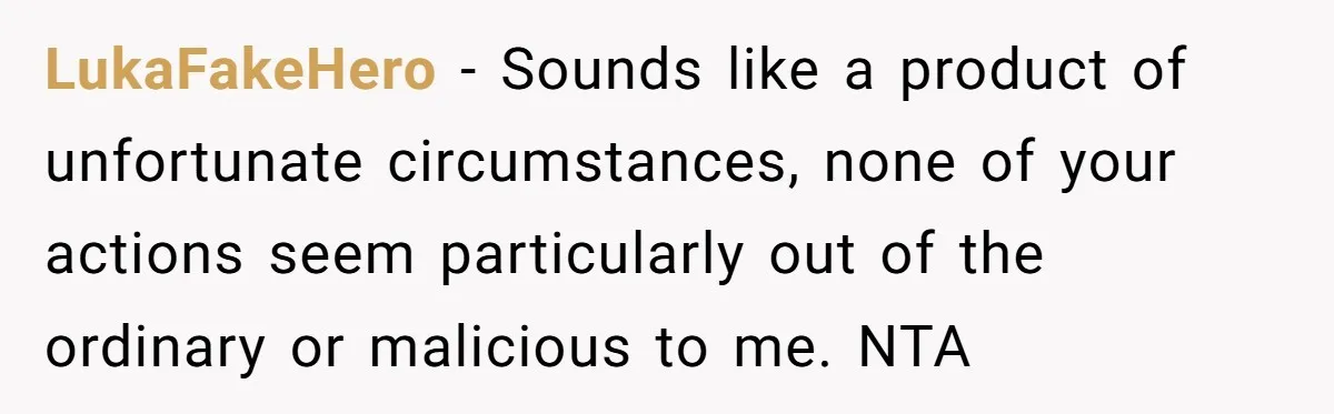 LukaFakeHero − Sounds like a product of unfortunate circumstances, none of your actions seem particularly out of the ordinary or malicious to me. NTA