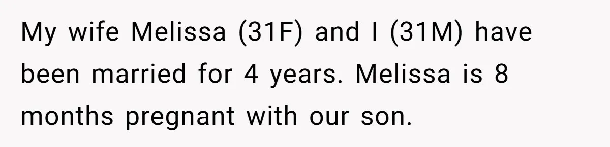 My wife Melissa (31F) and I (31M) have been married for 4 years. Melissa is 8 months pregnant with our son.
