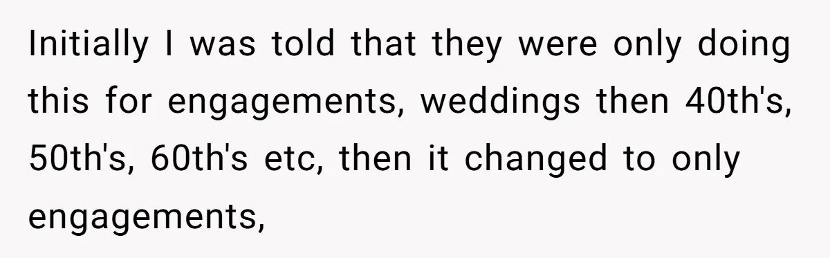 Initially I was told that they were only doing this for engagements, weddings then 40th's, 50th's, 60th's etc, then it changed to only engagements,