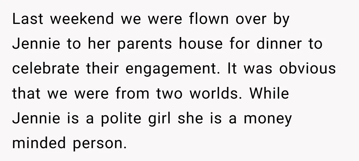 Last weekend we were flown over by Jennie to her parents house for dinner to celebrate their engagement. It was obvious that we were from two worlds. While Jennie is...