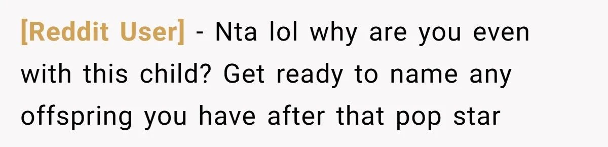 [Reddit User] − Nta lol why are you even with this child? Get ready to name any offspring you have after that pop star