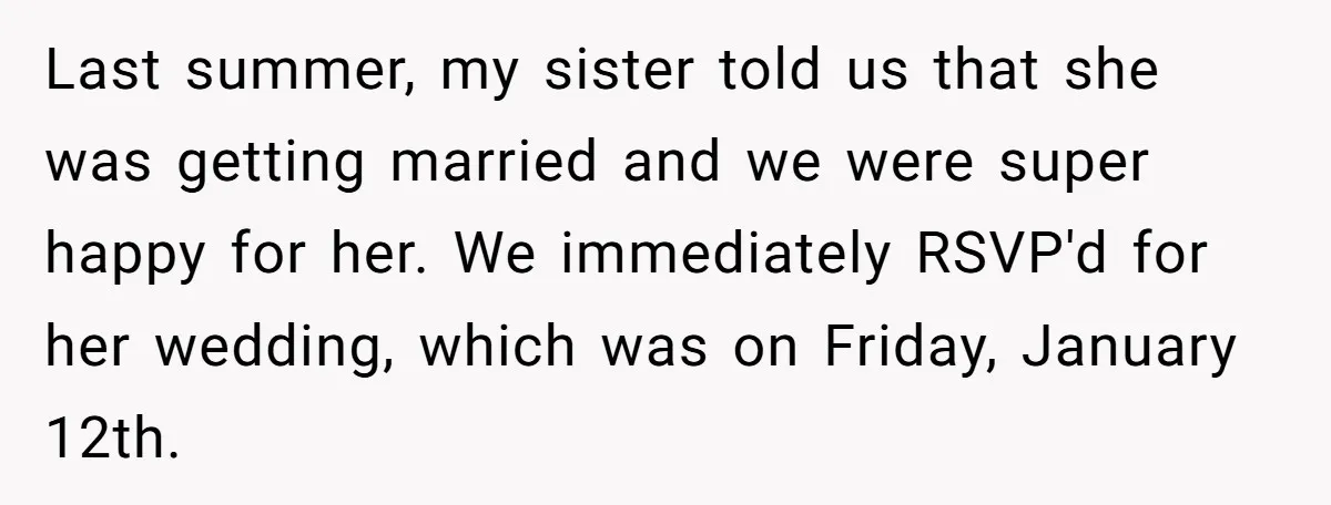 Last summer, my sister told us that she was getting married and we were super happy for her. We immediately RSVP'd for her wedding, which was on Friday, January 12th.