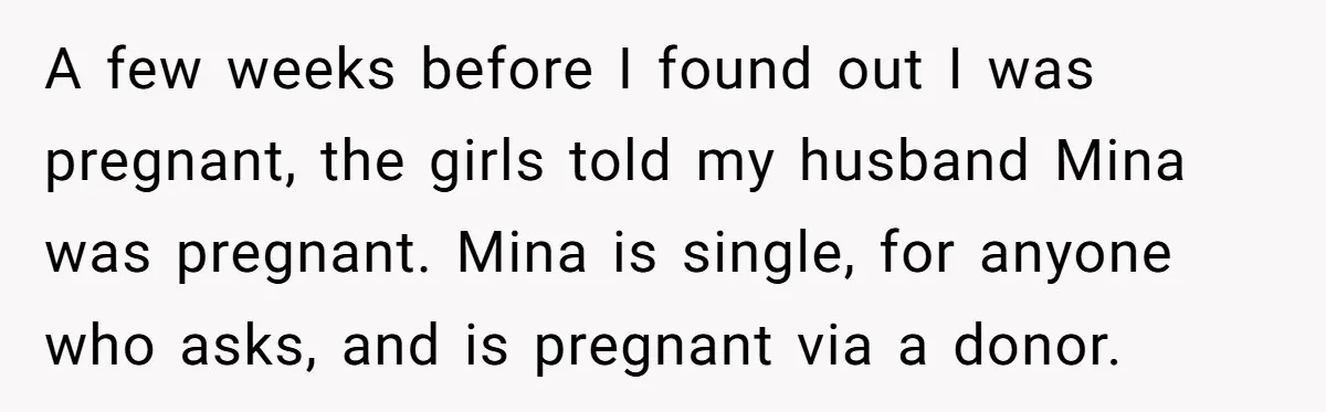 A few weeks before I found out I was pregnant, the girls told my husband Mina was pregnant. Mina is single, for anyone who asks, and is pregnant via a...