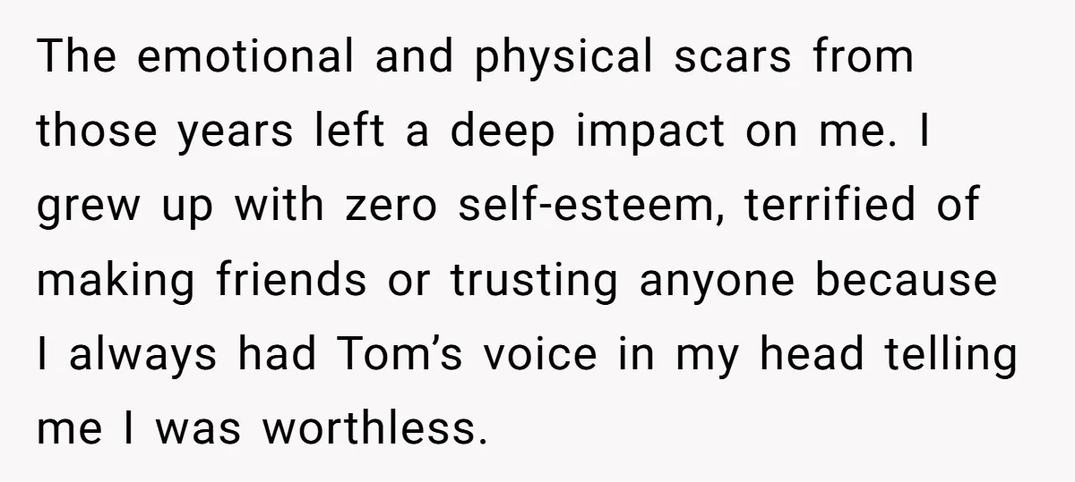 The emotional and physical scars from those years left a deep impact on me. I grew up with zero self-esteem, terrified of making friends or trusting anyone because I always...
