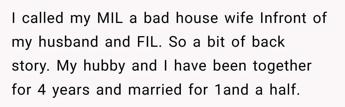 I called my MIL a bad house wife Infront of my husband and FIL. So a bit of back story. My hubby and I have been together for 4 years...