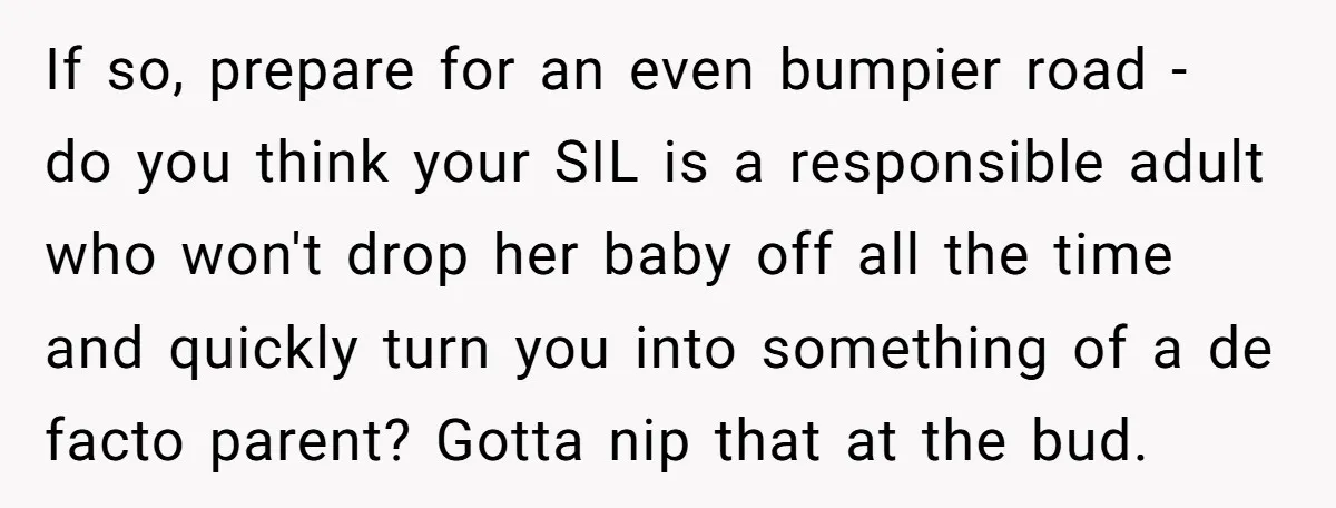 If so, prepare for an even bumpier road - do you think your SIL is a responsible adult who won't drop her baby off all the time and quickly turn...