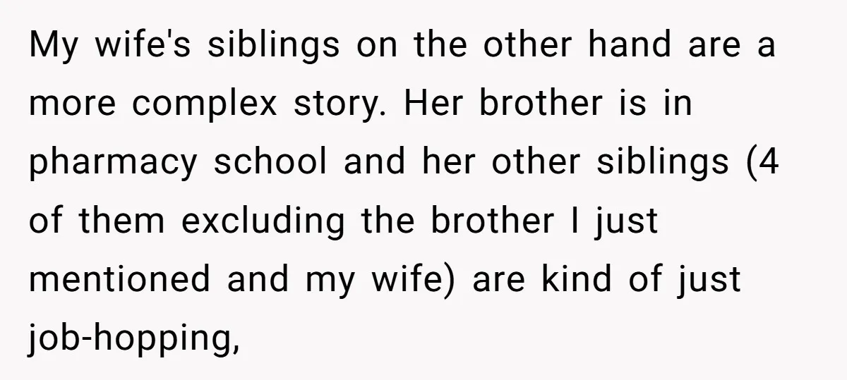 My wife's siblings on the other hand are a more complex story. Her brother is in pharmacy school and her other siblings (4 of them excluding the brother I just...