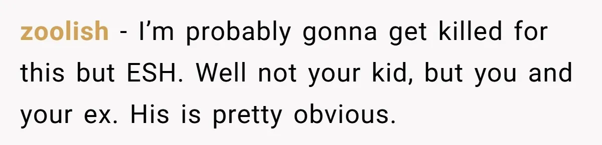 zoolish − I’m probably gonna get killed for this but ESH. Well not your kid, but you and your ex. His is pretty obvious.