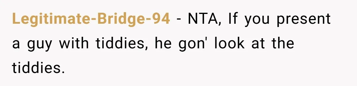 Legitimate-Bridge-94 − NTA, If you present a guy with tiddies, he gon' look at the tiddies.