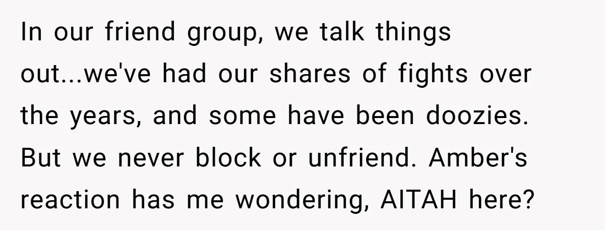 In our friend group, we talk things out...we've had our shares of fights over the years, and some have been doozies. But we never block or unfriend. Amber's reaction has...