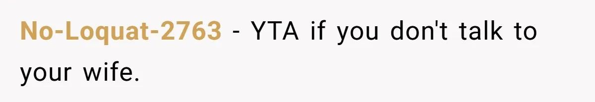 No-Loquat-2763 − YTA if you don't talk to your wife.