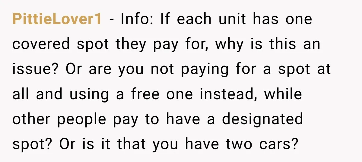PittieLover1 − Info: If each unit has one covered spot they pay for, why is this an issue? Or are you not paying for a spot at all and using...