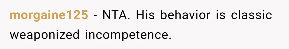 morgaine125 − NTA. His behavior is classic weaponized incompetence.