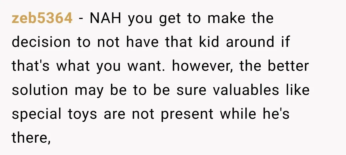 zeb5364 − NAH you get to make the decision to not have that kid around if that's what you want. however, the better solution may be to be sure valuables...