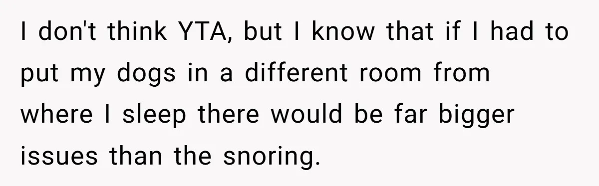 I don't think YTA, but I know that if I had to put my dogs in a different room from where I sleep there would be far bigger issues than...