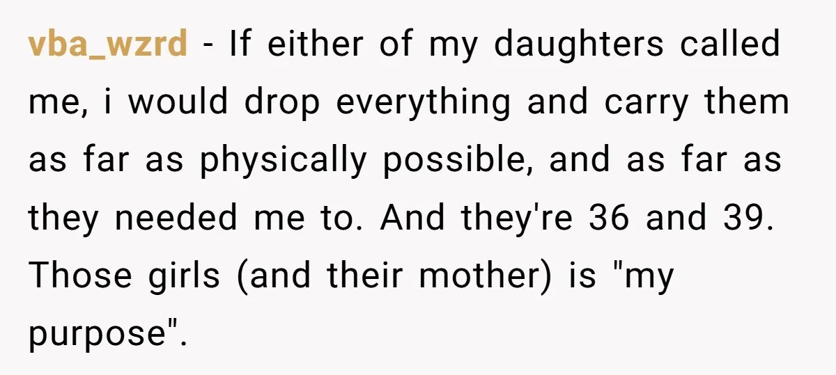 vba_wzrd − If either of my daughters called me, i would drop everything and carry them as far as physically possible, and as far as they needed me to. And...