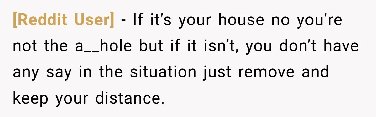 [Reddit User] − If it’s your house no you’re not the a__hole but if it isn’t, you don’t have any say in the situation just remove and keep your distance.