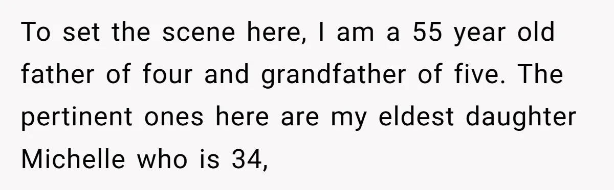 To set the scene here, I am a 55 year old father of four and grandfather of five. The pertinent ones here are my eldest daughter Michelle who is 34,