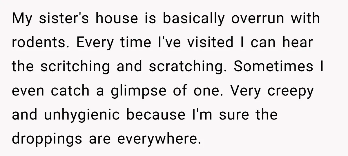 My sister's house is basically overrun with rodents. Every time I've visited I can hear the scritching and scratching. Sometimes I even catch a glimpse of one. Very creepy and...