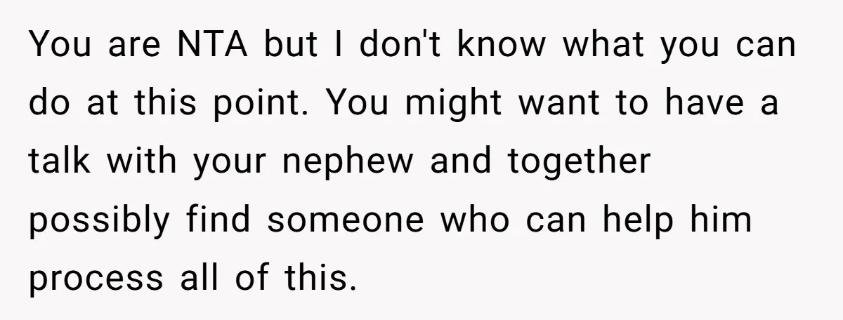 You are NTA but I don't know what you can do at this point. You might want to have a talk with your nephew and together possibly find someone who...