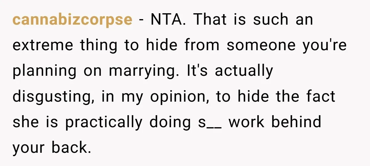 cannabizcorpse − NTA. That is such an extreme thing to hide from someone you're planning on marrying. It's actually disgusting, in my opinion, to hide the fact she is practically...