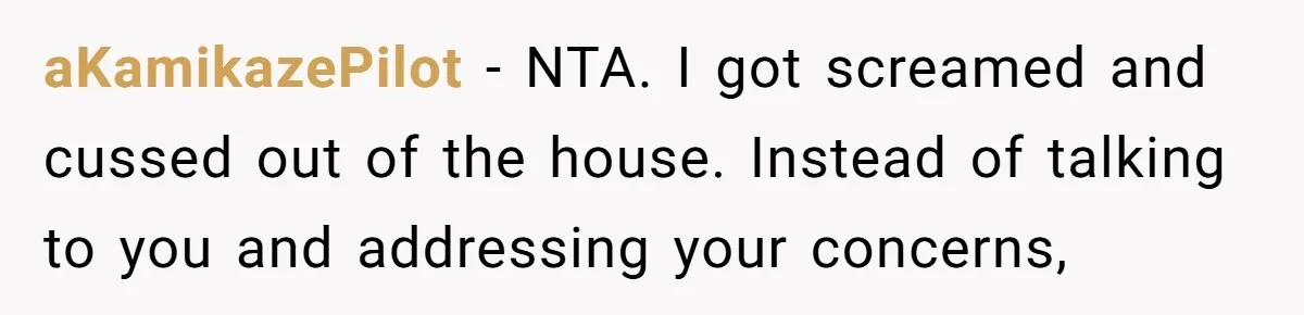 aKamikazePilot − NTA. I got screamed and cussed out of the house. Instead of talking to you and addressing your concerns,