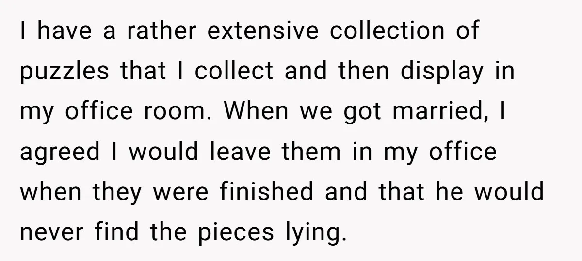 I have a rather extensive collection of puzzles that I collect and then display in my office room. When we got married, I agreed I would leave them in my...