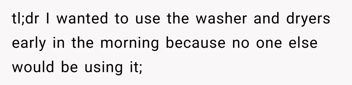 tl;dr I wanted to use the washer and dryers early in the morning because no one else would be using it;