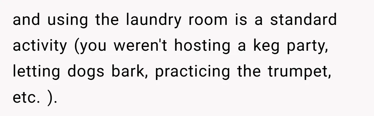 and using the laundry room is a standard activity (you weren't hosting a keg party, letting dogs bark, practicing the trumpet, etc. ).