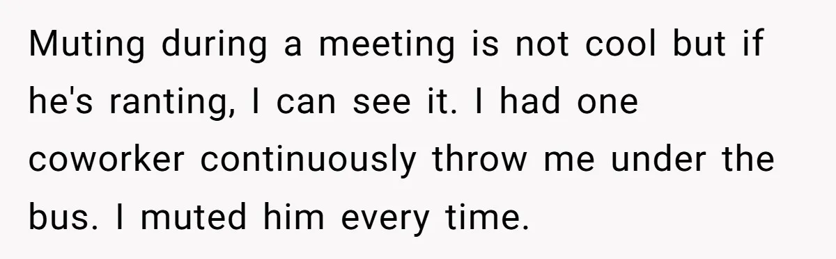 Muting during a meeting is not cool but if he's ranting, I can see it. I had one coworker continuously throw me under the bus. I muted him every time.