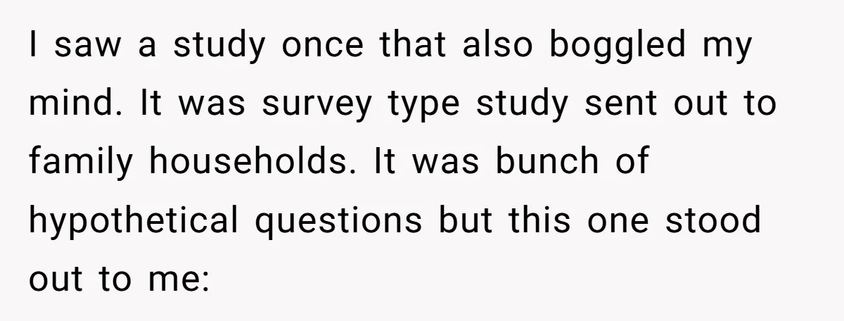 I saw a study once that also boggled my mind. It was survey type study sent out to family households. It was bunch of hypothetical questions but this one stood...