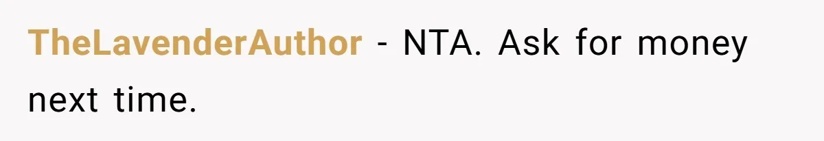 TheLavenderAuthor − NTA. Ask for money next time.