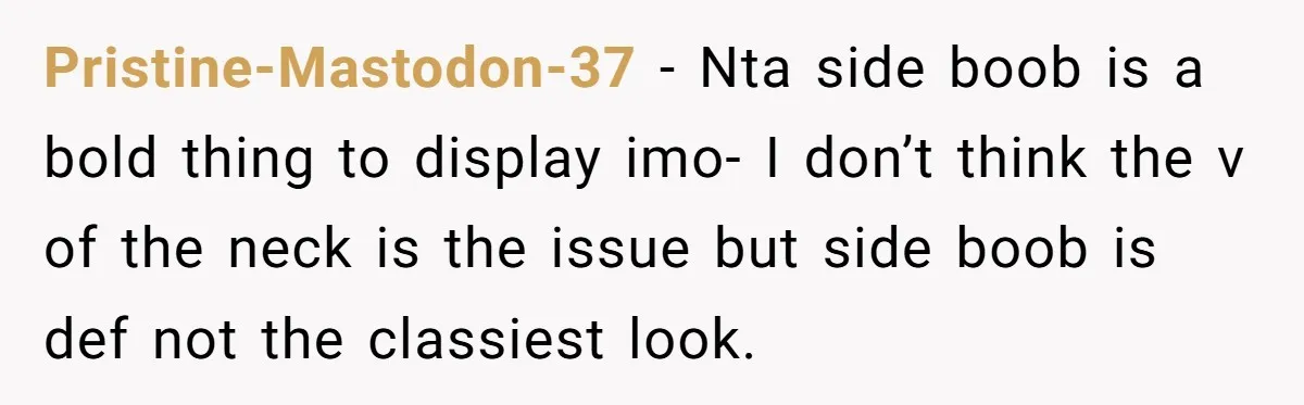 Pristine-Mastodon-37 − Nta side boob is a bold thing to display imo- I don’t think the v of the neck is the issue but side boob is def not the...
