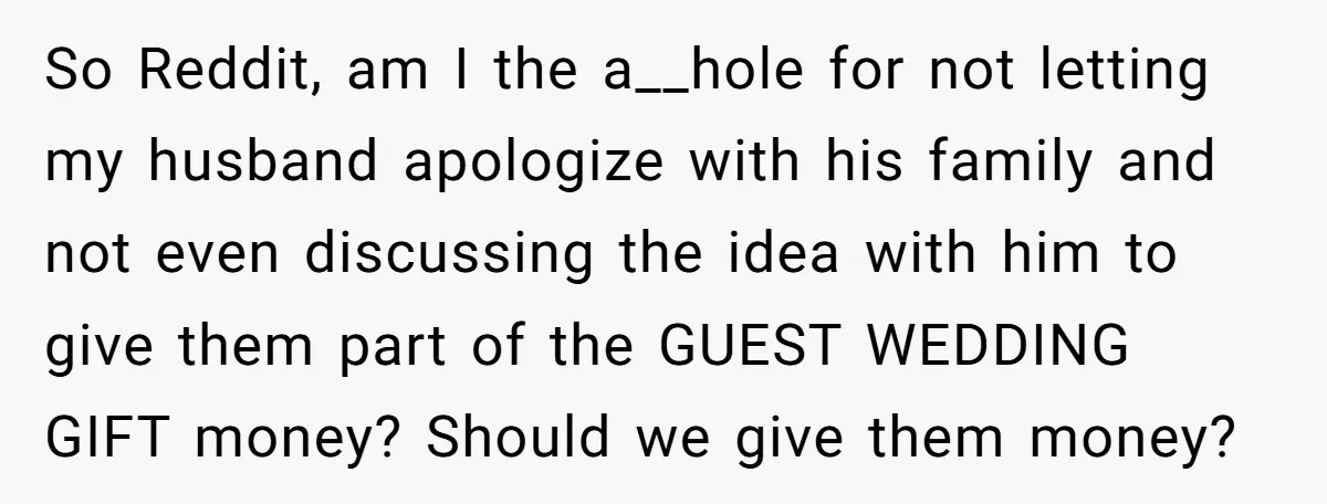 So Reddit, am I the a__hole for not letting my husband apologize with his family and not even discussing the idea with him to give them part of the GUEST...