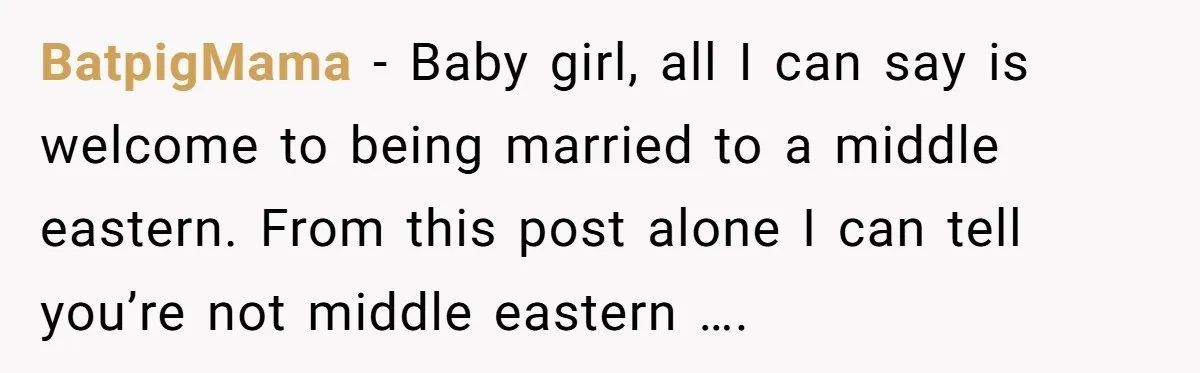 BatpigMama − Baby girl, all I can say is welcome to being married to a middle eastern. From this post alone I can tell you’re not middle eastern ….