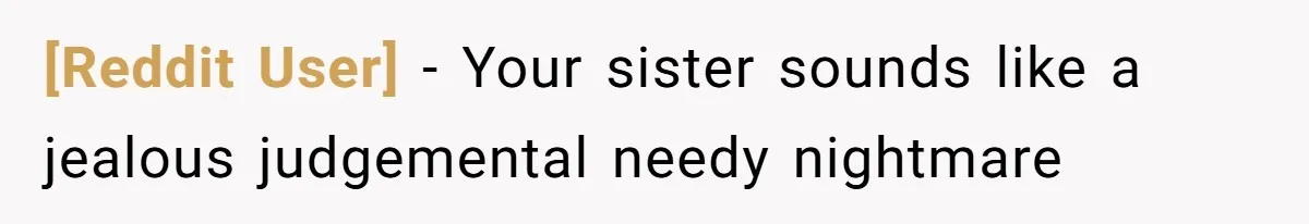 [Reddit User] − Your sister sounds like a jealous judgemental needy nightmare