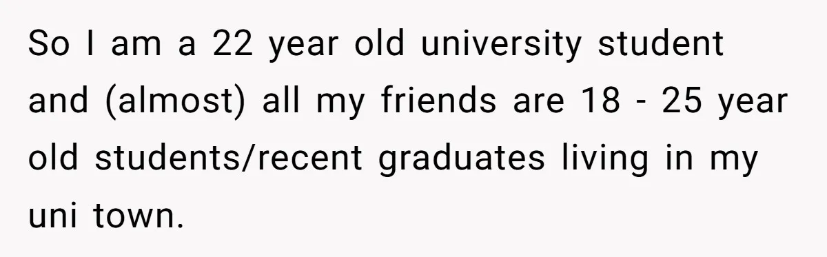 So I am a 22 year old university student and (almost) all my friends are 18 - 25 year old students/recent graduates living in my uni town.
