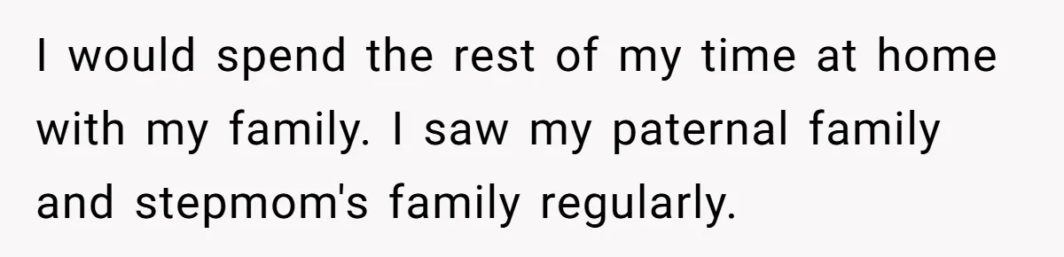 I would spend the rest of my time at home with my family. I saw my paternal family and stepmom's family regularly.