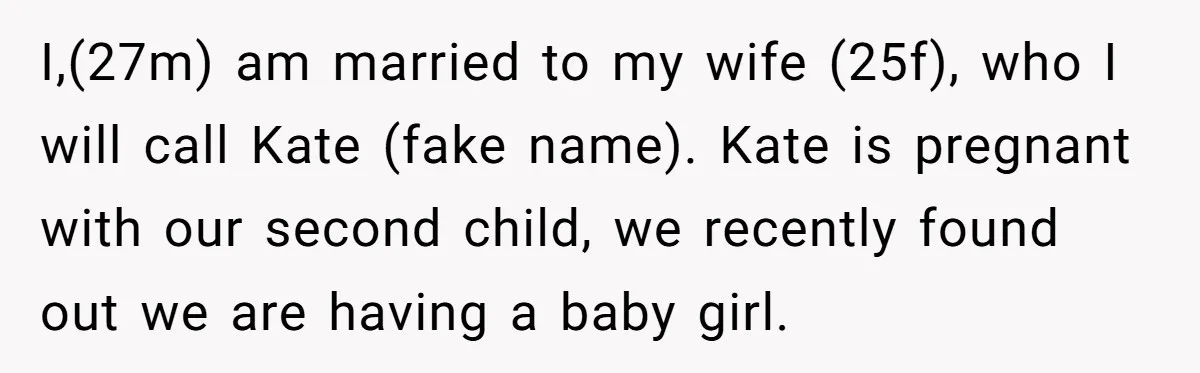 I,(27m) am married to my wife (25f), who I will call Kate (fake name). Kate is pregnant with our second child, we recently found out we are having a baby...