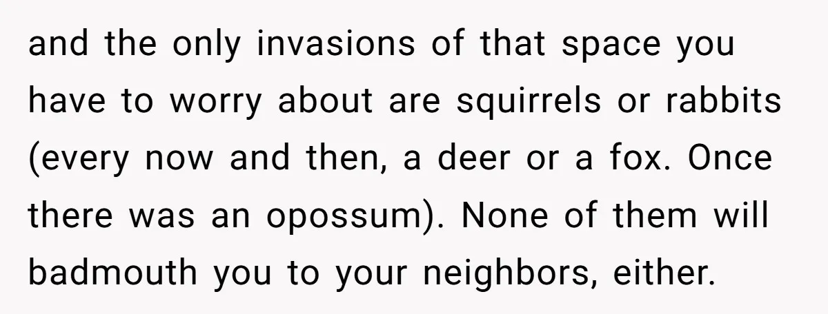and the only invasions of that space you have to worry about are squirrels or rabbits (every now and then, a deer or a fox. Once there was an opossum)....