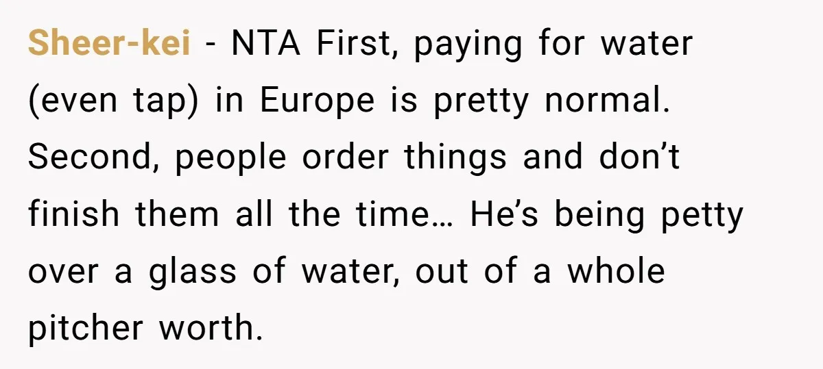 Sheer-kei − NTA First, paying for water (even tap) in Europe is pretty normal. Second, people order things and don’t finish them all the time… He’s being petty over a...
