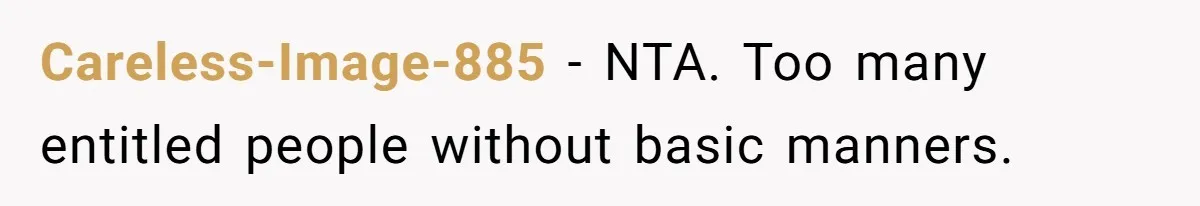 Careless-Image-885 − NTA. Too many entitled people without basic manners.