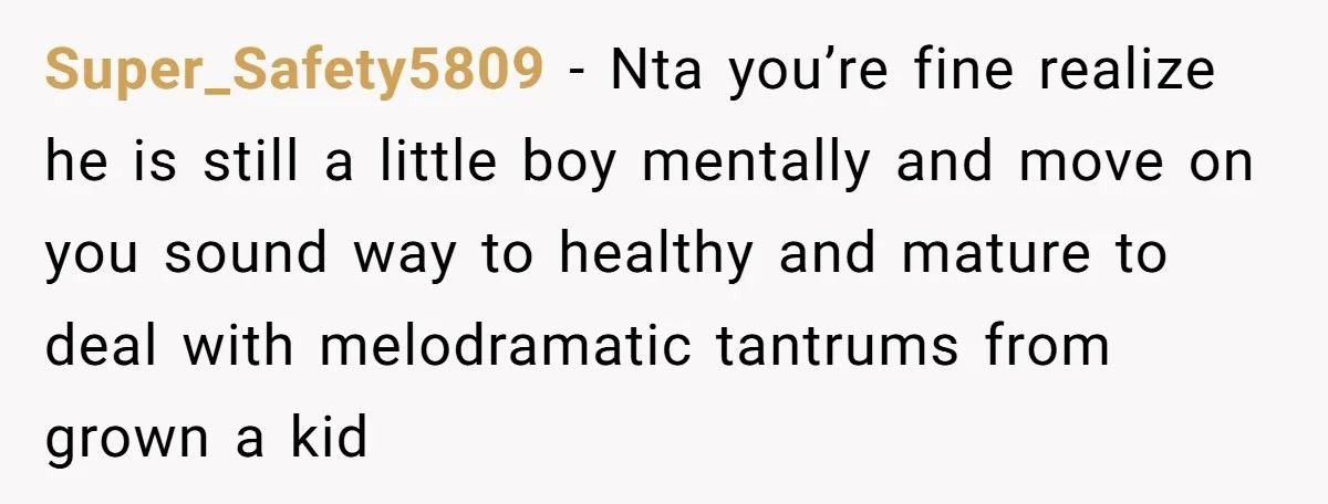 Super_Safety5809 − Nta you’re fine realize he is still a little boy mentally and move on you sound way to healthy and mature to deal with melodramatic tantrums from grown...