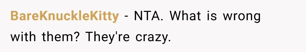 BareKnuckleKitty − NTA. What is wrong with them? They're crazy.