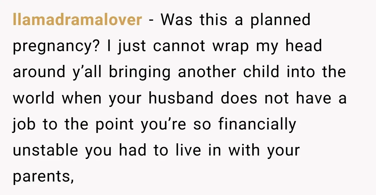 llamadramalover − Was this a planned pregnancy? I just cannot wrap my head around y’all bringing another child into the world when your husband does not have a job to...