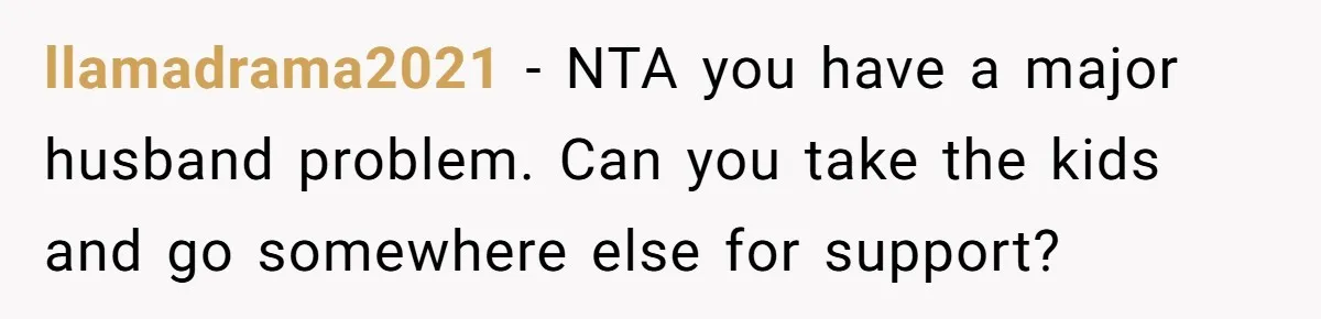 llamadrama2021 − NTA you have a major husband problem. Can you take the kids and go somewhere else for support?